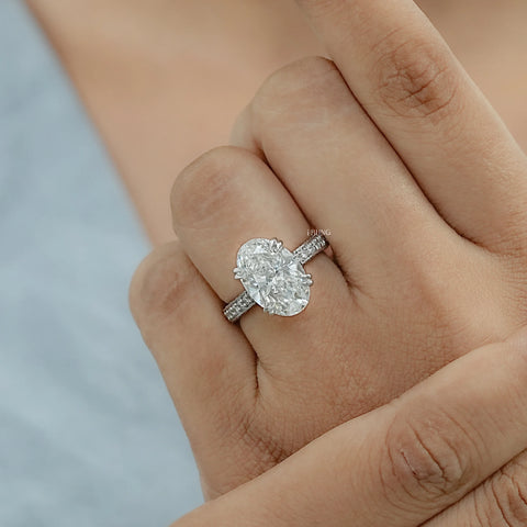 Oval Cut Hidden Halo Pavé Eternity Ring