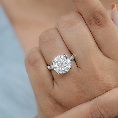 Round Cut Hidden Halo Pave Engagement Ring