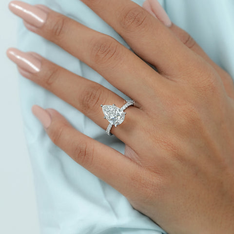 Pear Cut Lab Diamond Hidden Halo Accent Ring