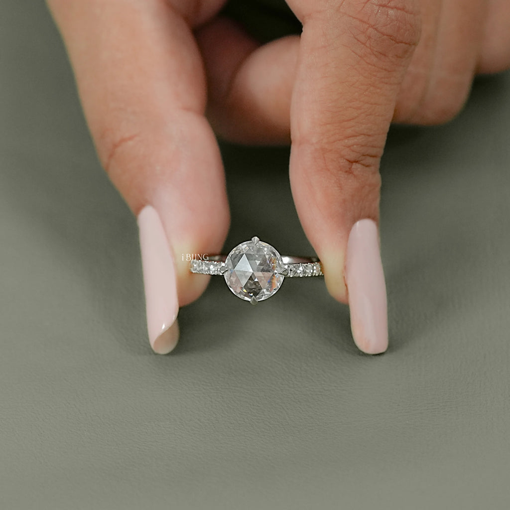 Hidden Halo Rose Cut Round Diamond Accent Ring
