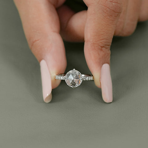 Hidden Halo Rose Cut Round Diamond Accent Ring