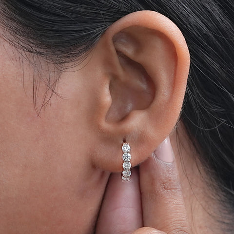 Five Stone Round Moissanite Huggie Hoop Earrings