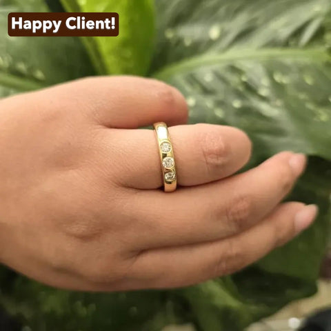 Three Stone Round Cut Flush Set Wedding Band
