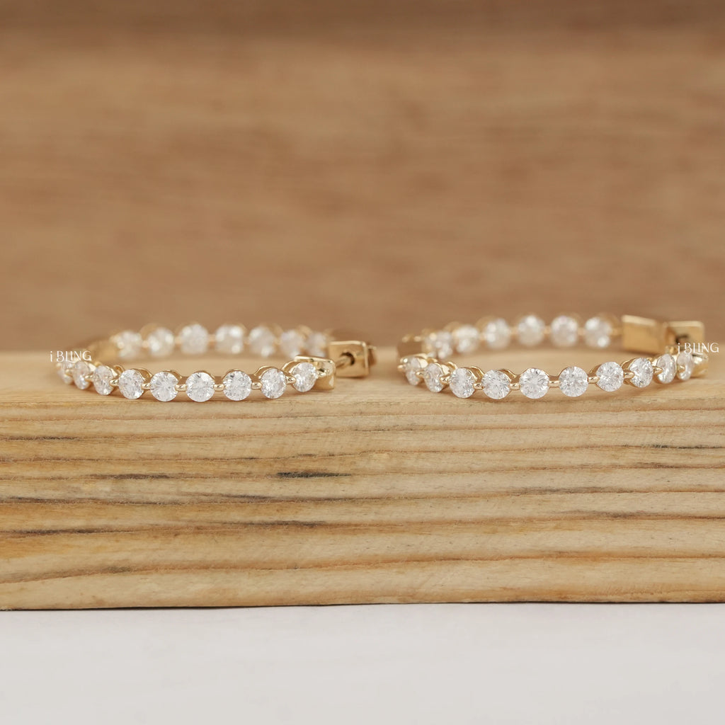 Round Cut Lab Diamond Hoop Earrings