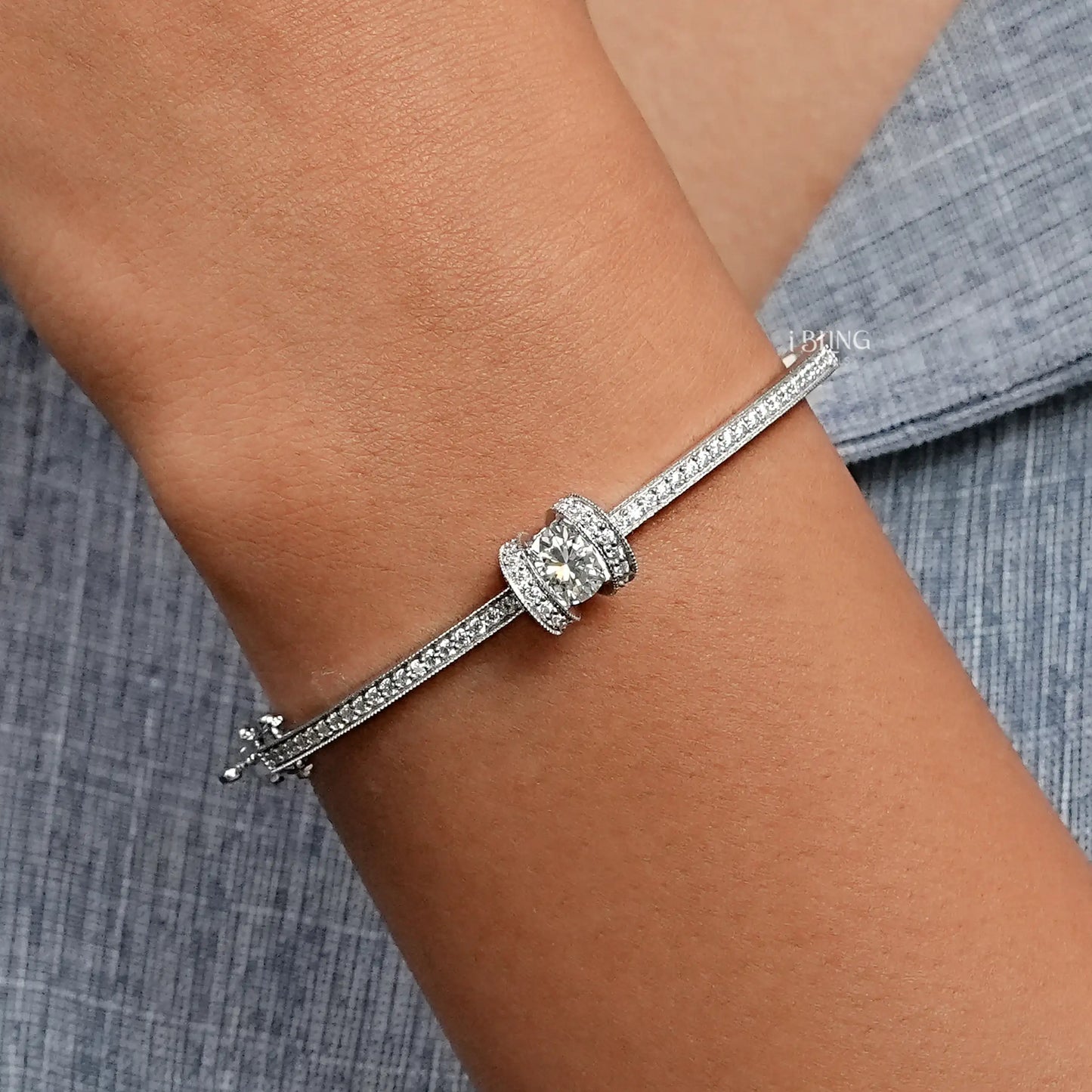 Round Cut Lab Diamond Milgrain Work Bridal Bangle Bridal Bangle