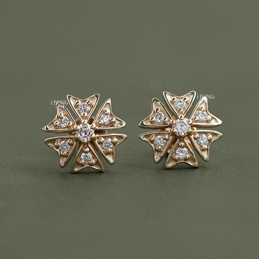 Tiny Round Cut Lab Diamond Floral Shape Stud Earrings