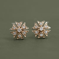 Tiny Round Cut Lab Diamond Floral Shape Stud Earrings