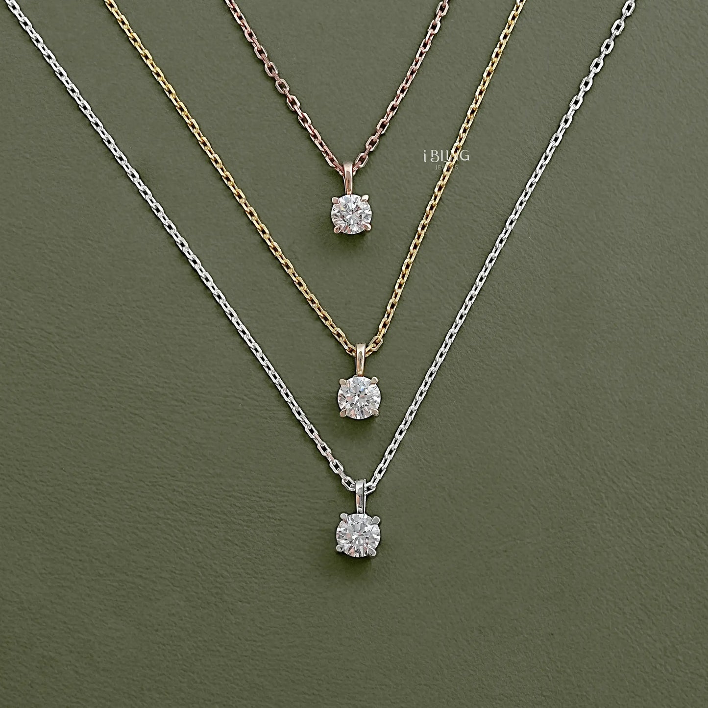 Round Lab Grown Diamond Solitaire Necklace Pendants