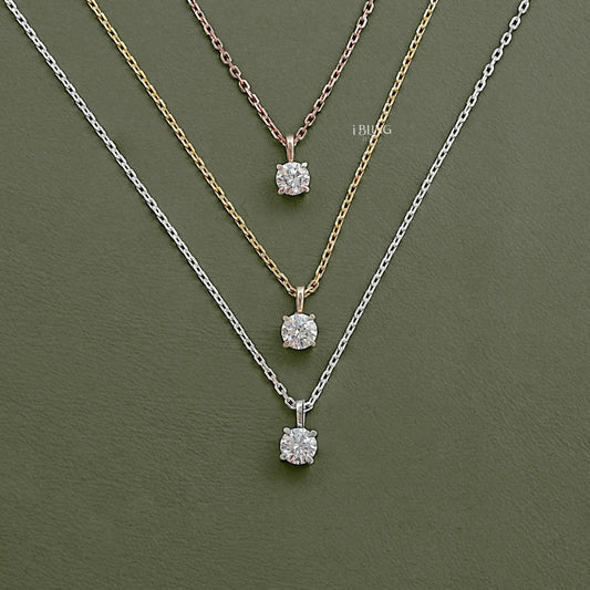 Round Lab Grown Diamond Solitaire Necklace Pendants