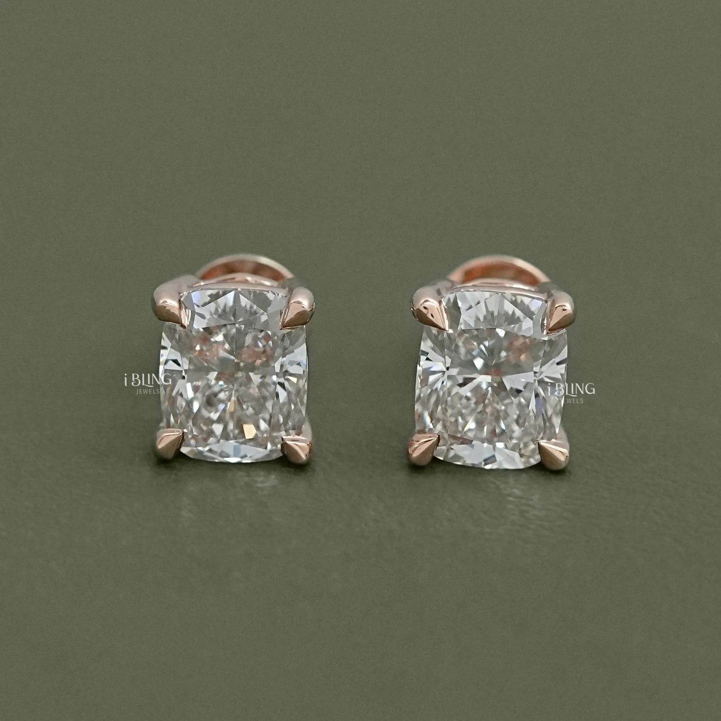 Elongated Cushion Lab Diamond Solitaire Stud Earrings