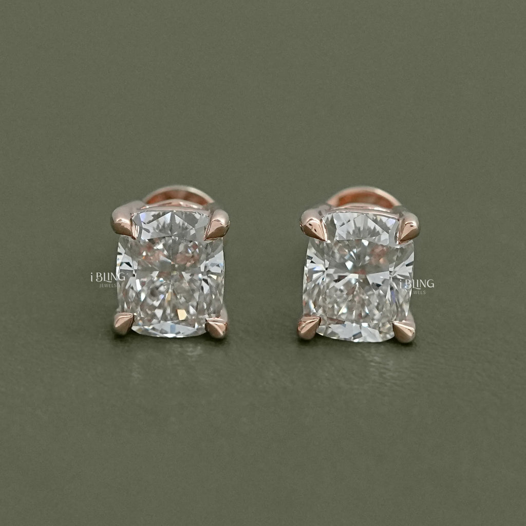 Elongated Cushion Lab Diamond Solitaire Stud Earrings