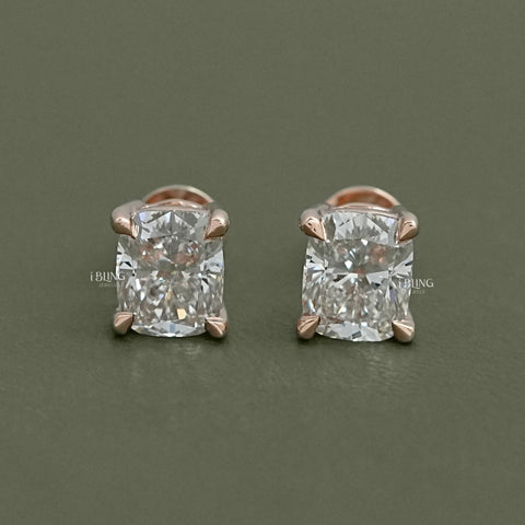 Elongated Cushion Lab Diamond Solitaire Stud Earrings