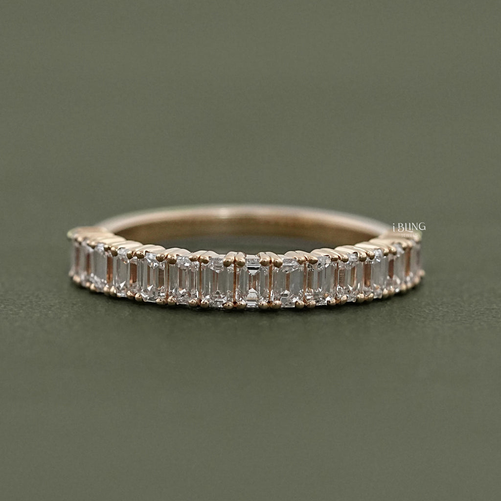 Emerald Cut Lab Diamond Half Eternity Band