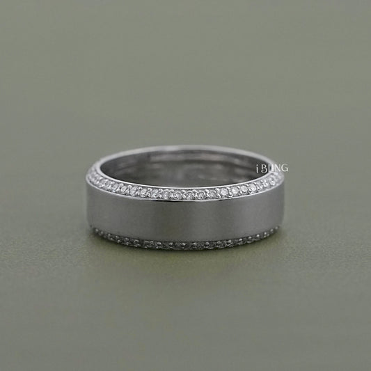 iBling Jewels pavé wedding band white gold with a continuous row of lab grown diamonds.