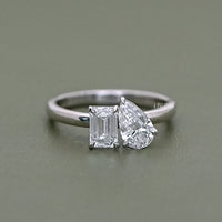 Pear And Emerald Diamond Toi Et Moi Wedding Ring