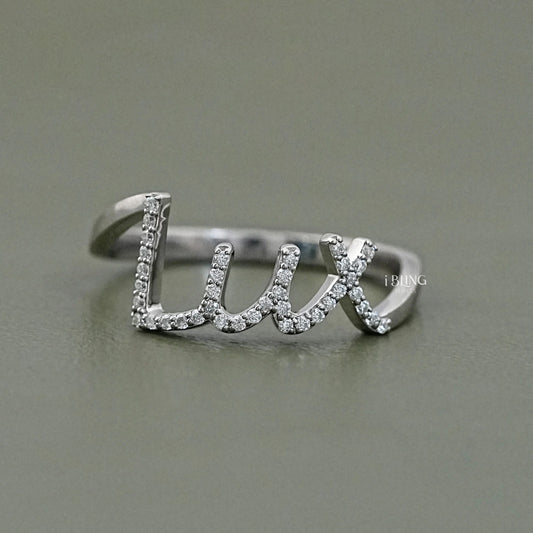 Round Diamond Pave Initial Wedding Ring