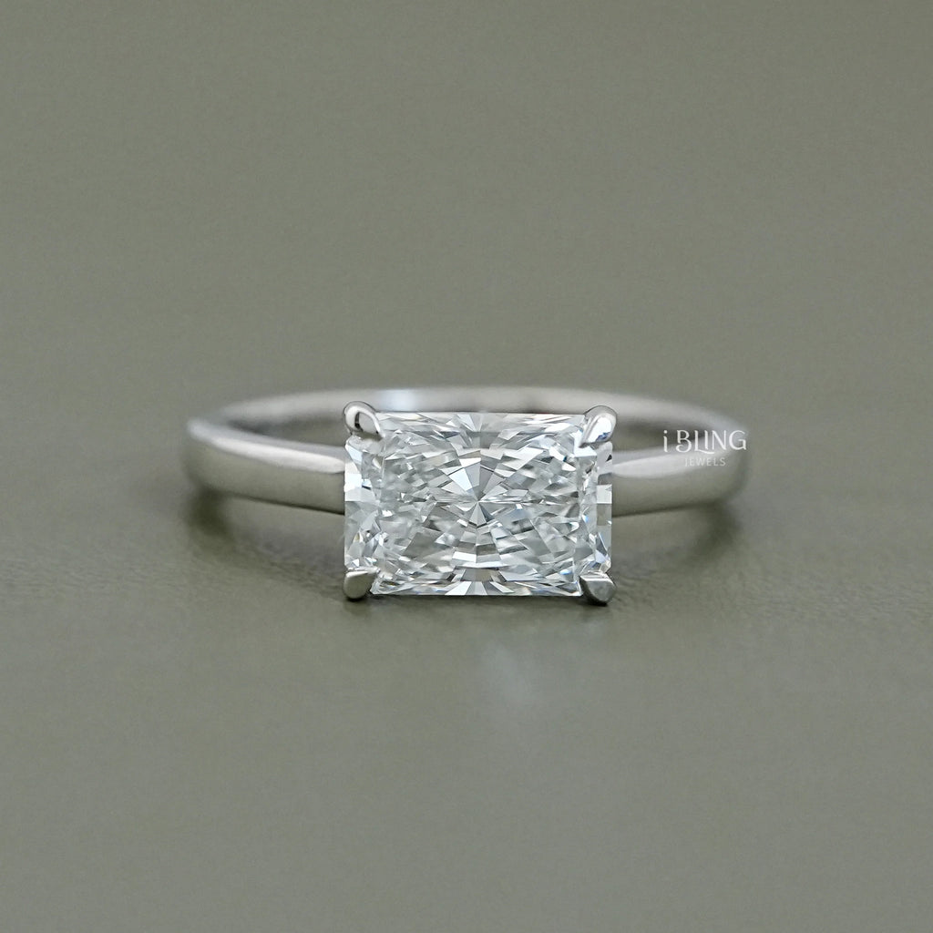 East West Radiant Diamond Solitaire Engagement Ring