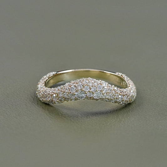 Round Diamond Pave Set Curved Wedding Band
