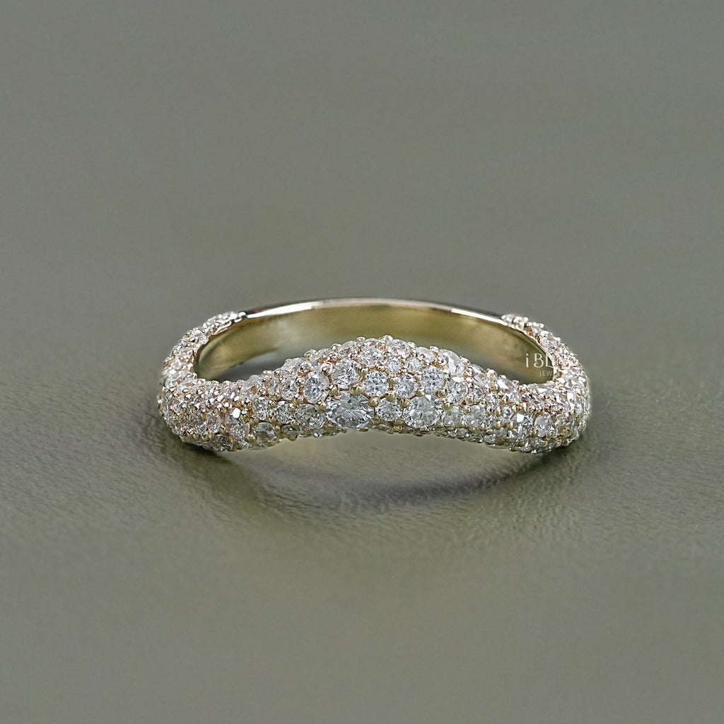 Round Diamond Pave Set Curved Wedding Band