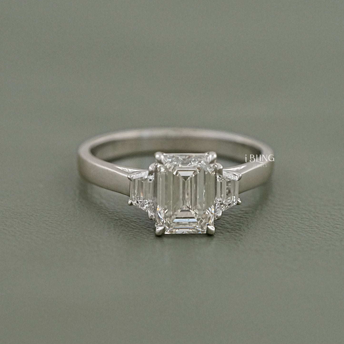 Emerald Cut Three Stone Engagement Ring Solitaire Ring