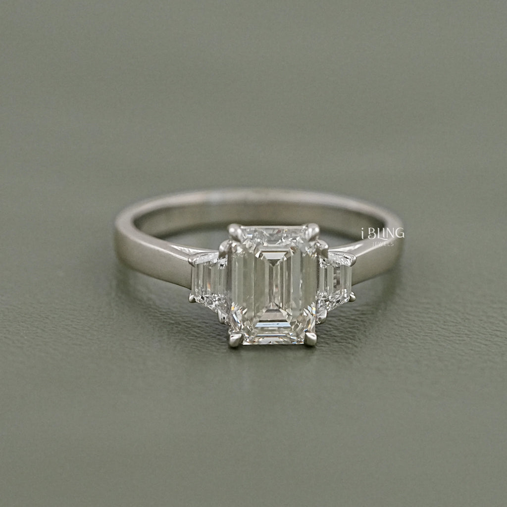 Emerald Cut Three Stone Engagement Ring