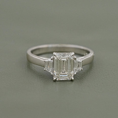 Emerald Cut Three Stone Engagement Ring