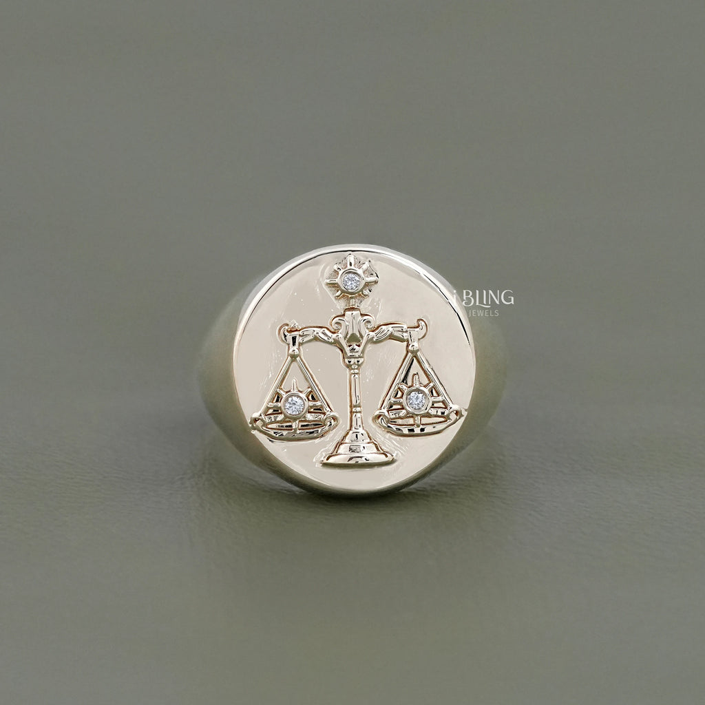 Round Cut Lab Diamond Libra Zodiac Unisex Ring