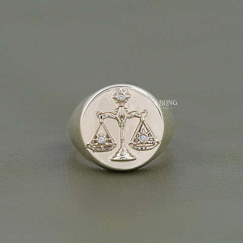 Round Cut Lab Diamond Libra Zodiac Unisex Ring