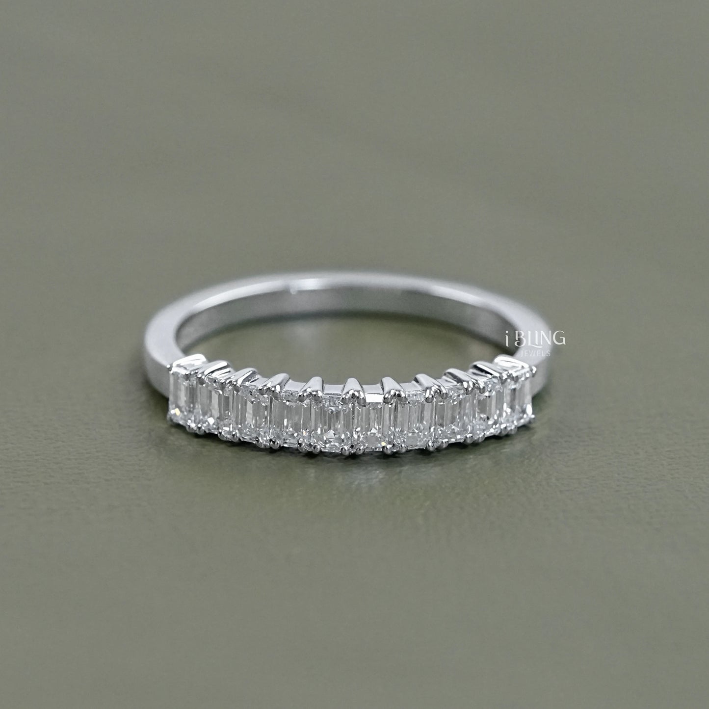 Emerald Lab Diamond Half Eternity Wedding Band Half Eternity
