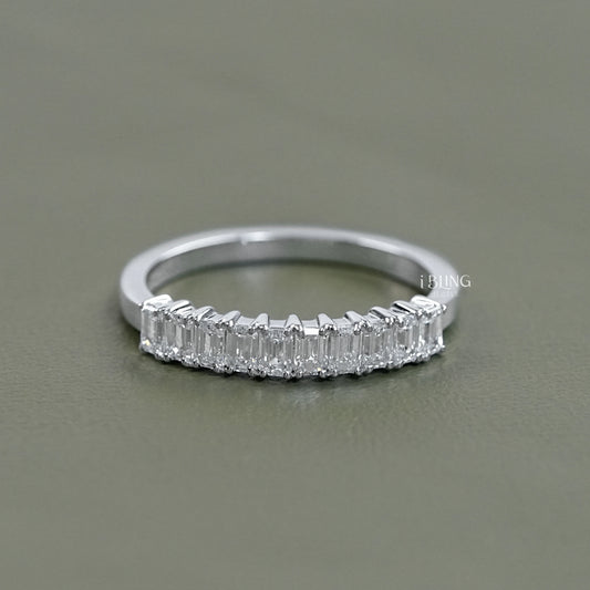 Emerald Lab Diamond Half Eternity Wedding Band