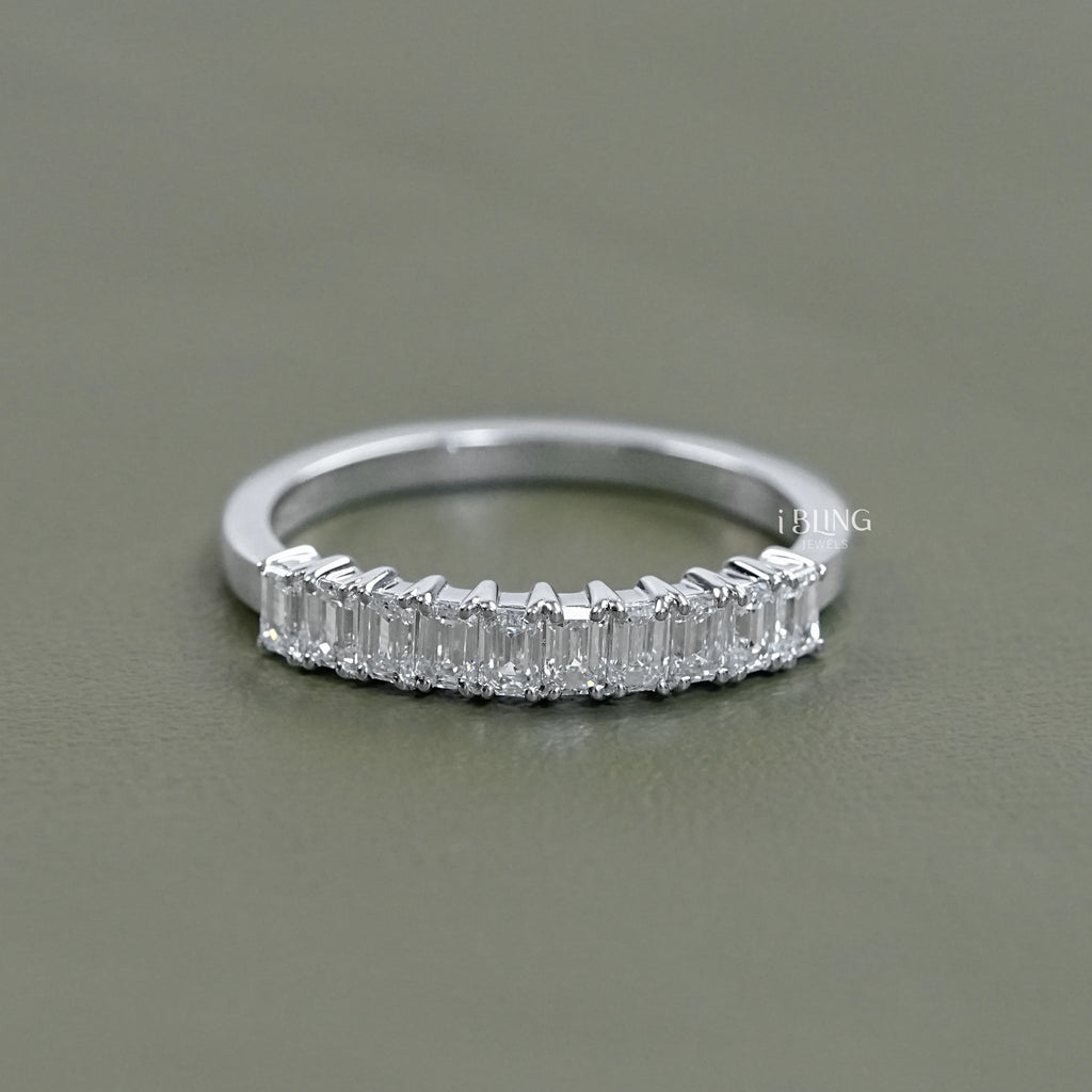 Emerald Lab Diamond Half Eternity Wedding Band
