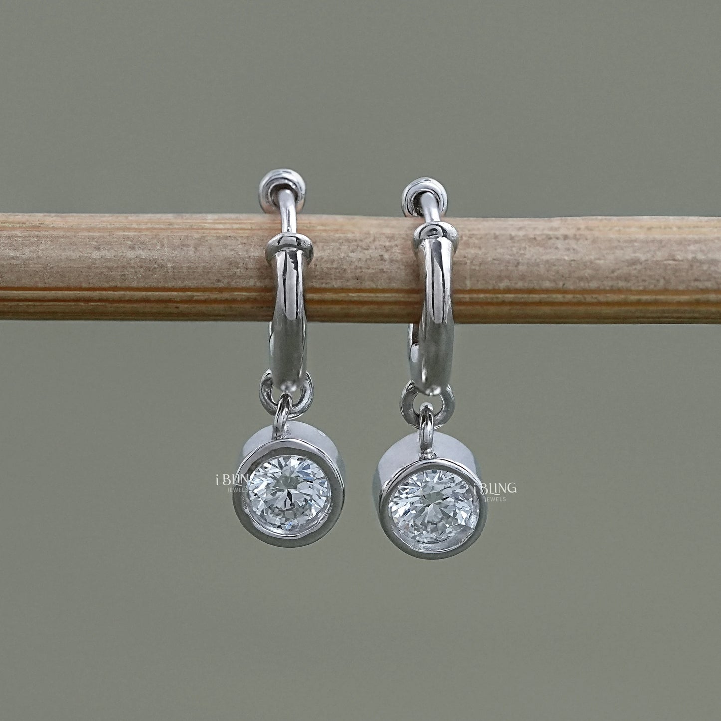 Ibling Jewels' round lab diamond dangle hoop earrings, now online in USA