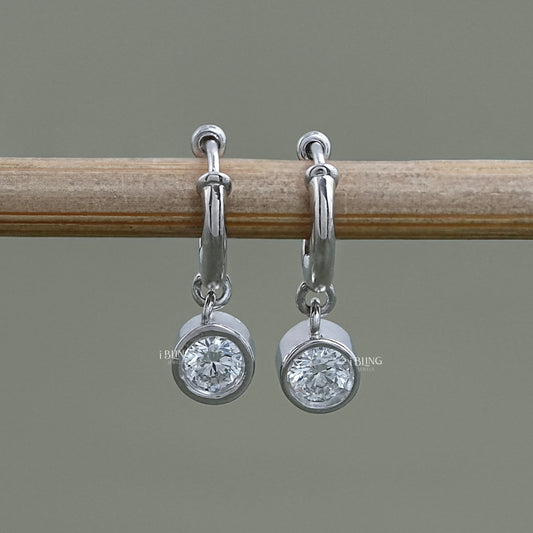 Ibling Jewels' round lab diamond dangle hoop earrings, now online in USA
