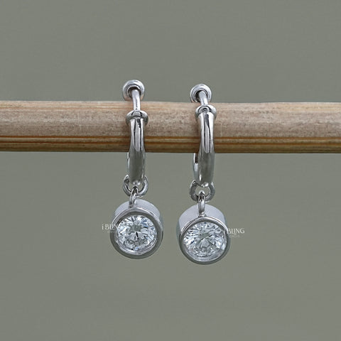 Round Lab Diamond Dangle Hoop Earrings