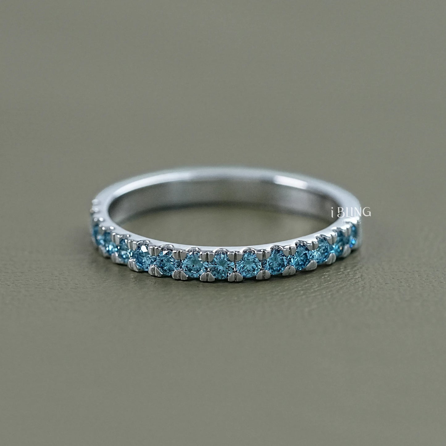 Blue Round Diamond Half Eternity Wedding Band Half Eternity