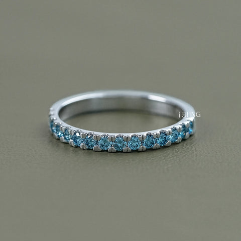 Blue Round Diamond Half Eternity Wedding Band