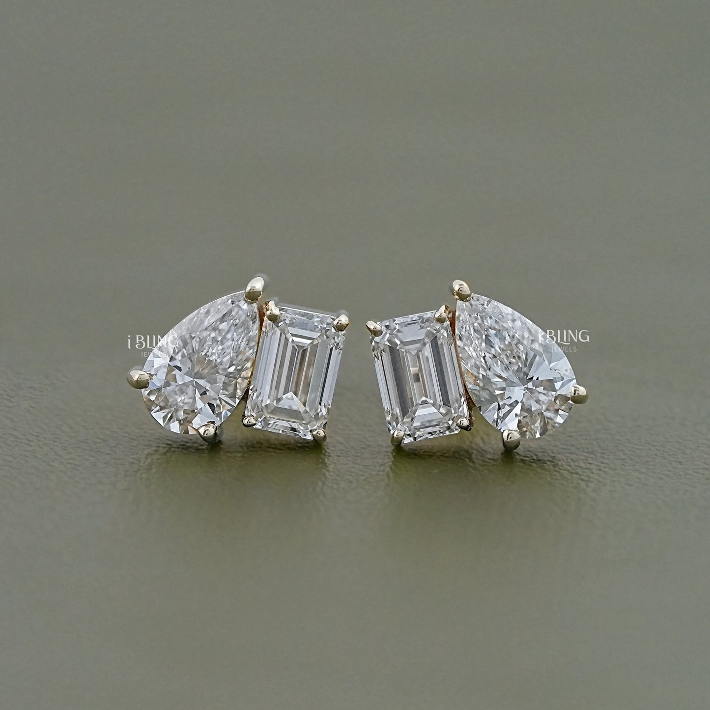 Pear And Emerald Diamond Toi Moi Stud Earrings