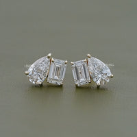 Pear And Emerald Diamond Toi Moi Stud Earrings