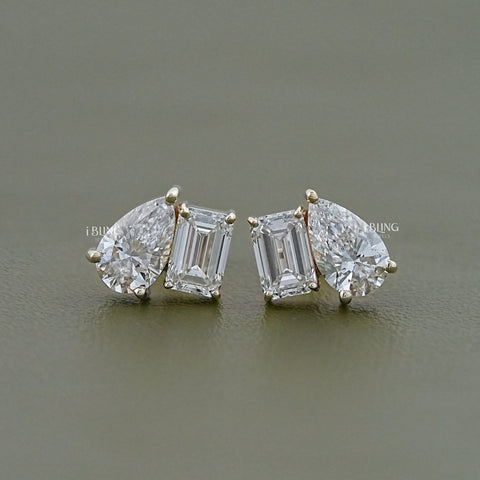 Pear And Emerald Diamond Toi Moi Stud Earrings