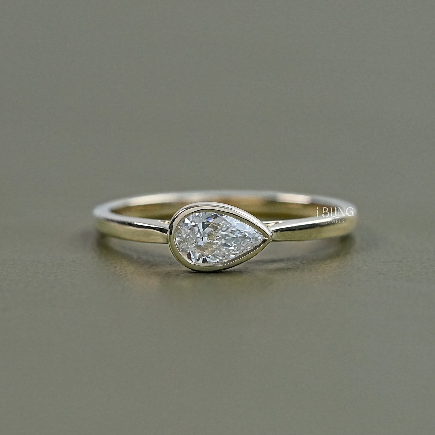 East West Pear Diamond Bezel Set Engagement Ring Solitaire Ring