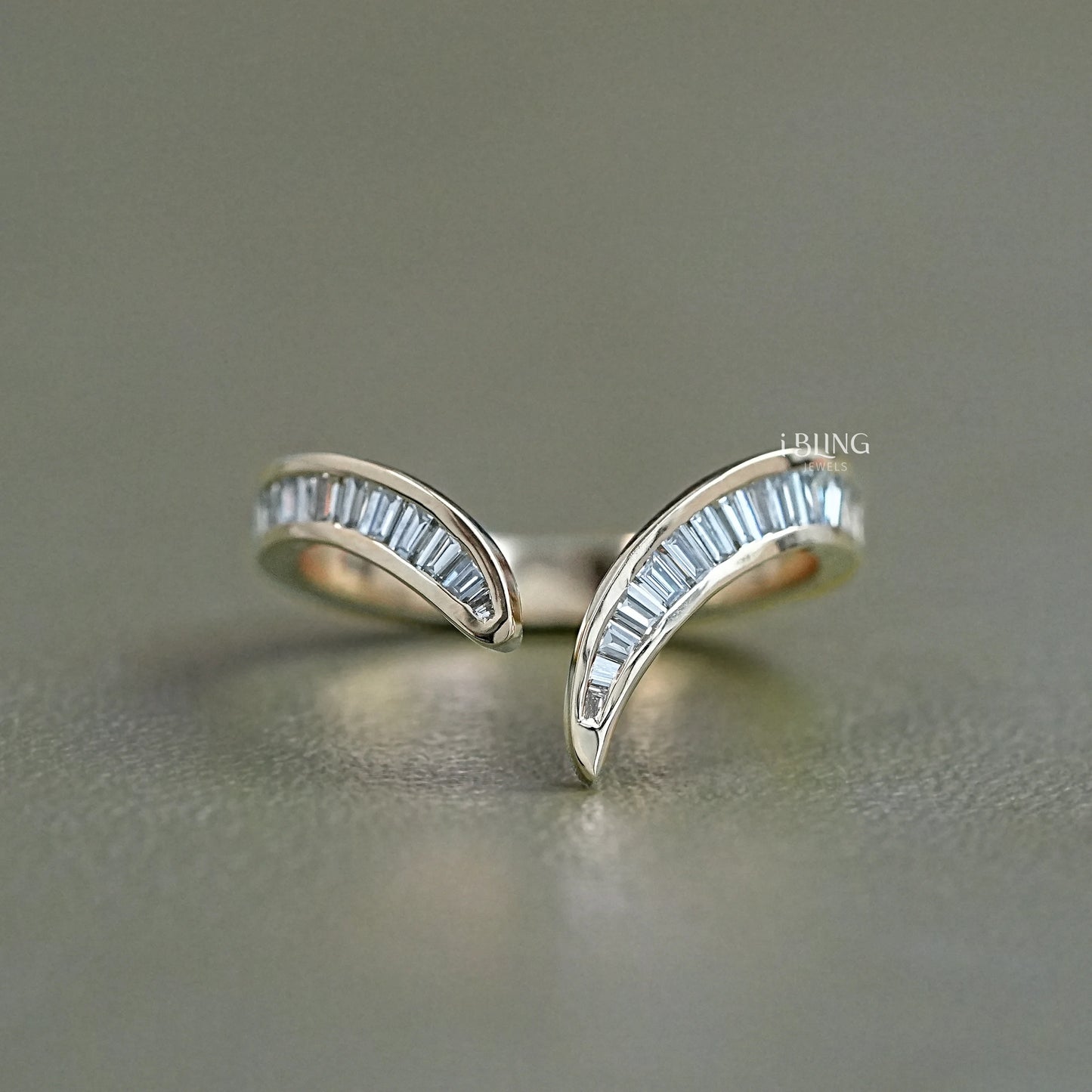 Tapered Baguette Diamond Channel Set V Shape Wedding Band Half Eternity