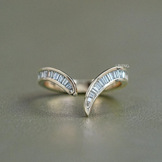 Tapered Baguette Diamond Channel Set V Shape Wedding Band