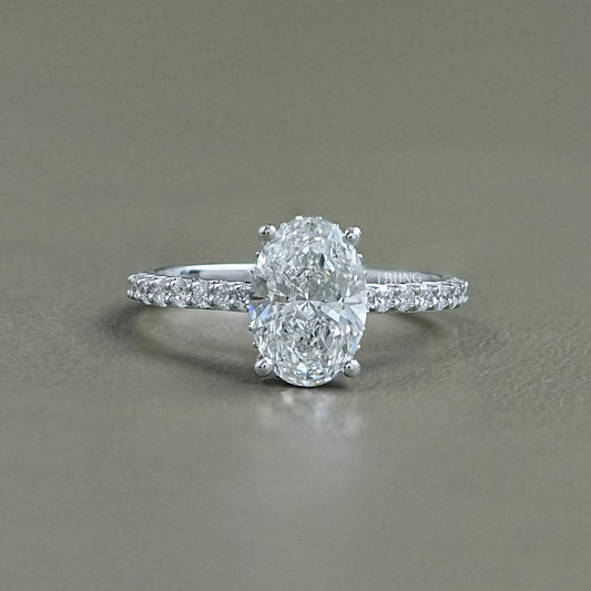Oval Cut Lab Diamond Hidden Halo Accent Ring