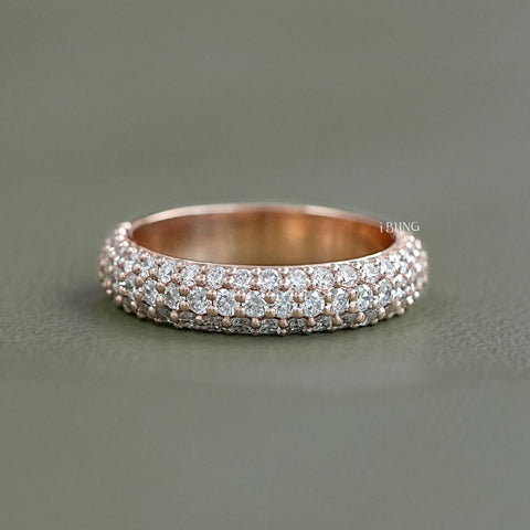 Three Row Round Lab Diamond Wedding Band