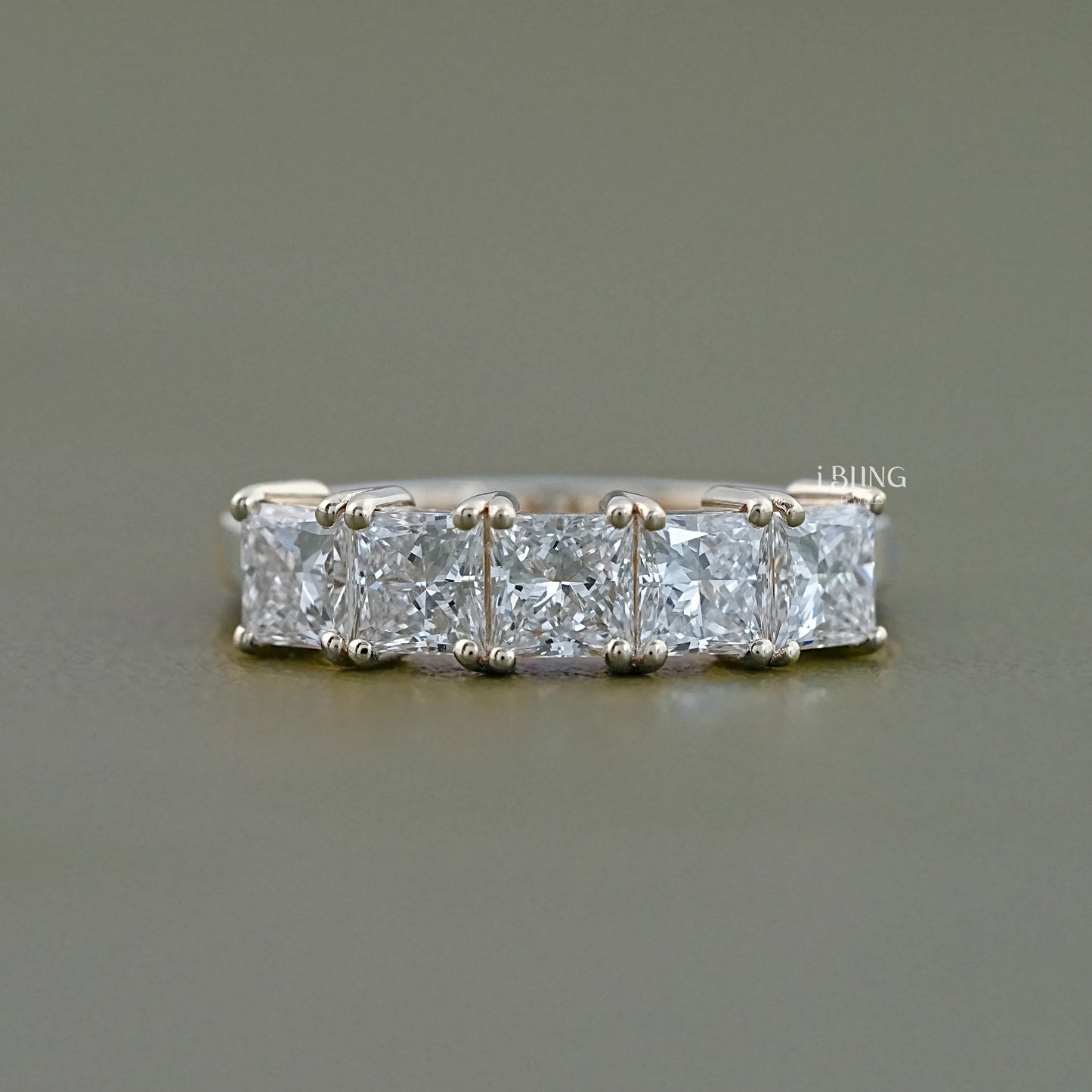 Five Stone Princess Lab Diamond Wedding Band 5 Stone Ring