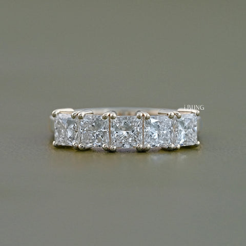 Five Stone Princess Lab Diamond Wedding Band