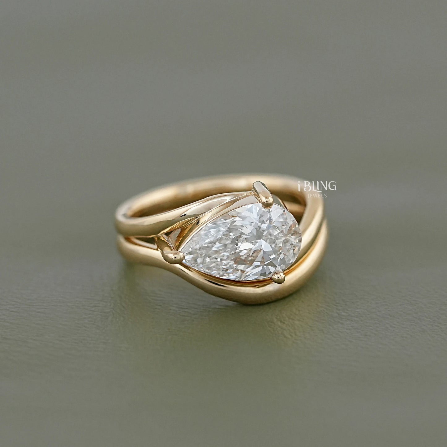 Pear Diamond Bypass Shank Solitaire Bridal Ring Set Bridal Ring Set