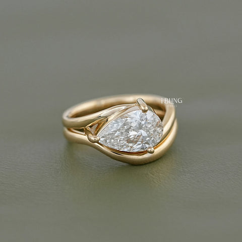 Pear Diamond Bypass Shank Solitaire Bridal Ring Set