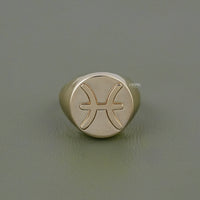 Yellow Gold Pisces Zodiac Unisex Signet Ring