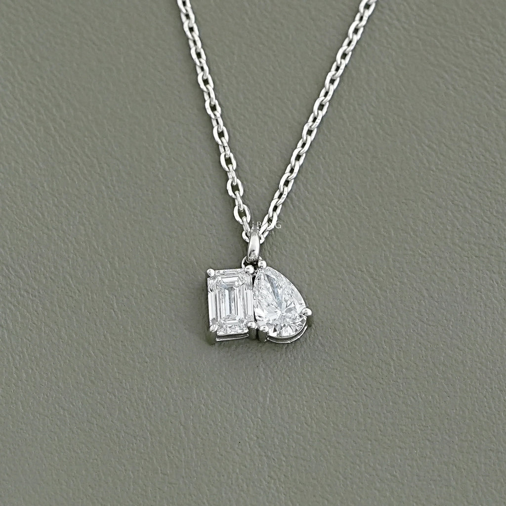 Pear & Emerald Cut Lab Grown Diamond Toi Et Moi Necklace